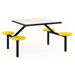 Mesa para Refeitório FIXA 4 Lugares MDP Branco de 25 mm – Assento AMARELO – 50303 VILLA Móveis para Escritório Fixo 04 Lugares 11