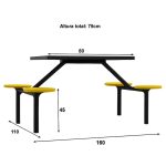 Mesa para Refeitório FIXA 4 Lugares MDP Branco de 25 mm – Assento AMARELO – 50303 VILLA Móveis para Escritório Fixo 04 Lugares 14
