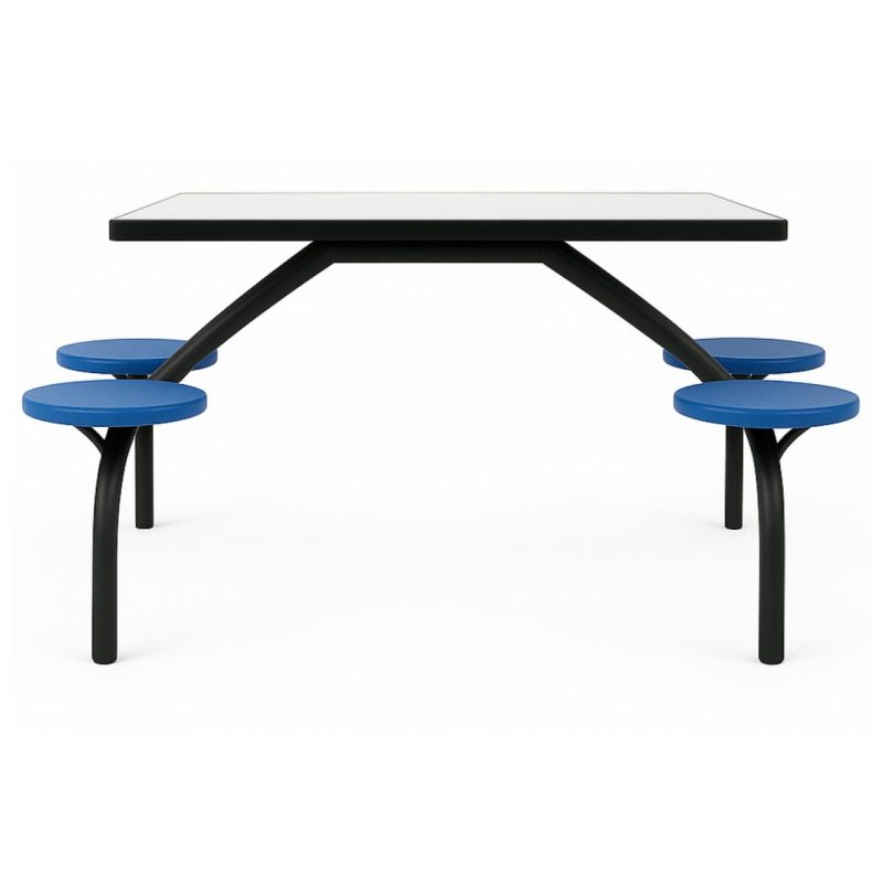 Mesa para Refeitório FIXA 4 Lugares MDP Branco de 25 mm – Assento AZUL – 50304 VILLA Móveis para Escritório Fixo 04 Lugares 4