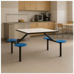Mesa para Refeitório FIXA 4 Lugares MDP Branco de 25 mm – Assento AZUL – 50304 VILLA Móveis para Escritório Fixo 04 Lugares 20