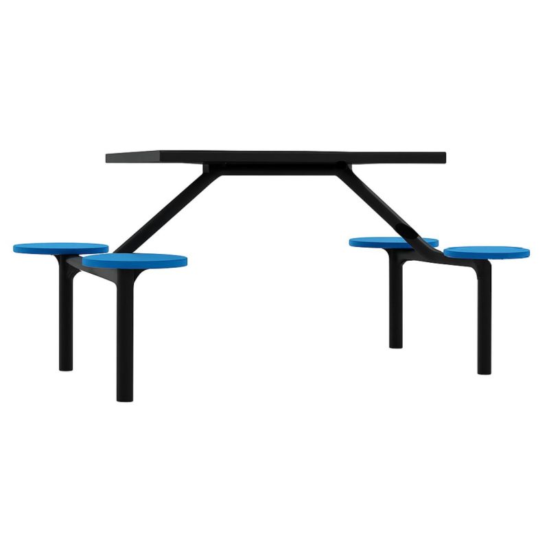 Mesa para Refeitório FIXA 4 Lugares MDP Branco de 25 mm – Assento AZUL – 50304 VILLA Móveis para Escritório Fixo 04 Lugares 5