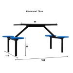Mesa para Refeitório FIXA 4 Lugares MDP Branco de 25 mm – Assento AZUL – 50304 VILLA Móveis para Escritório Fixo 04 Lugares 14