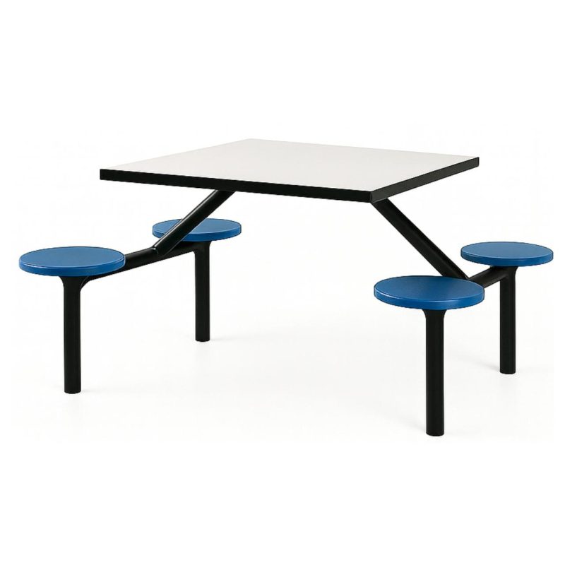 Mesa para Refeitório FIXA 4 Lugares MDP Branco de 25 mm – Assento AZUL – 50304 VILLA Móveis para Escritório Fixo 04 Lugares 7