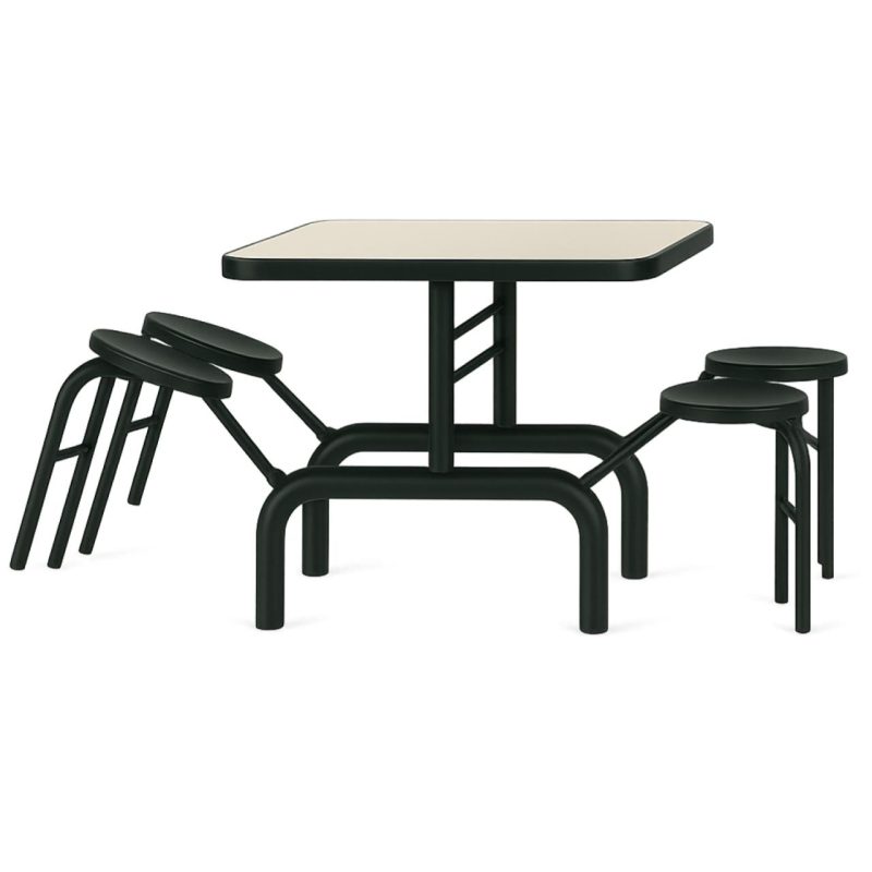 Mesa para Refeitório ESCAMOTEÁVEL 04 Lugares MDP Branco de 25 mm – Assento PRETO – 50401 VILLA Móveis para Escritório Escamoteável 04 Ludares 4
