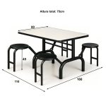 Mesa para Refeitório ESCAMOTEÁVEL 04 Lugares MDP Branco de 25 mm – Assento PRETO – 50401 VILLA Móveis para Escritório Escamoteável 04 Ludares 13
