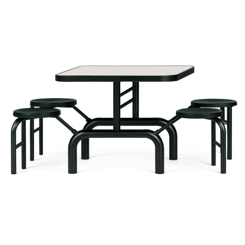 Mesa para Refeitório ESCAMOTEÁVEL 04 Lugares MDP Branco de 25 mm – Assento PRETO – 50401 VILLA Móveis para Escritório Escamoteável 04 Ludares 10