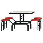 Mesa para Refeitório ESCAMOTEÁVEL 04 Lugares MDP Branco de 25 mm – Assento VERMELHO – 50402 VILLA Móveis para Escritório Escamoteável 04 Ludares 12