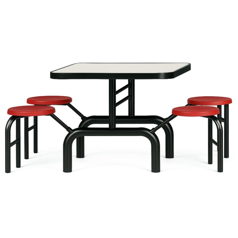 Mesa para Refeitório ESCAMOTEÁVEL 04 Lugares MDP Branco de 25 mm – Assento VERMELHO – 50402 VILLA Móveis para Escritório Escamoteável 04 Ludares 4