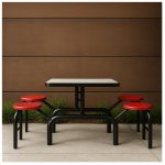 Mesa para Refeitório ESCAMOTEÁVEL 04 Lugares MDP Branco de 25 mm – Assento VERMELHO – 50402 VILLA Móveis para Escritório Escamoteável 04 Ludares 21