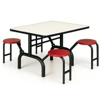 Mesa para Refeitório ESCAMOTEÁVEL 04 Lugares MDP Branco de 25 mm - Assento VERMELHO - 50402
