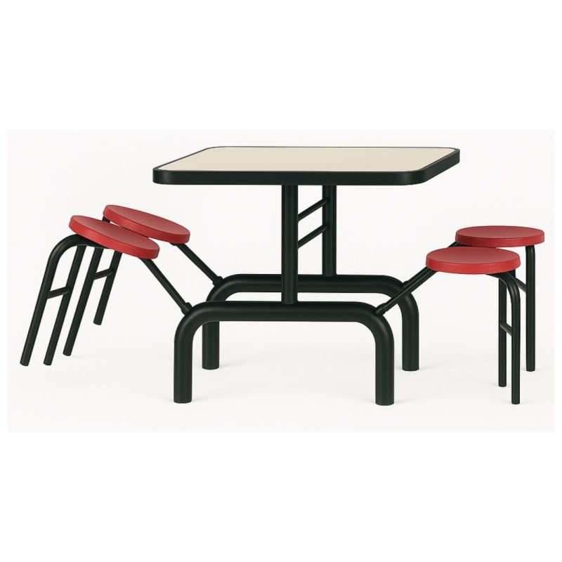 Mesa para Refeitório ESCAMOTEÁVEL 04 Lugares MDP Branco de 25 mm – Assento VERMELHO – 50402 VILLA Móveis para Escritório Escamoteável 04 Ludares 7