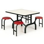 Mesa para Refeitório ESCAMOTEÁVEL 04 Lugares MDP Branco de 25 mm – Assento VERMELHO – 50402 VILLA Móveis para Escritório Escamoteável 04 Ludares 16