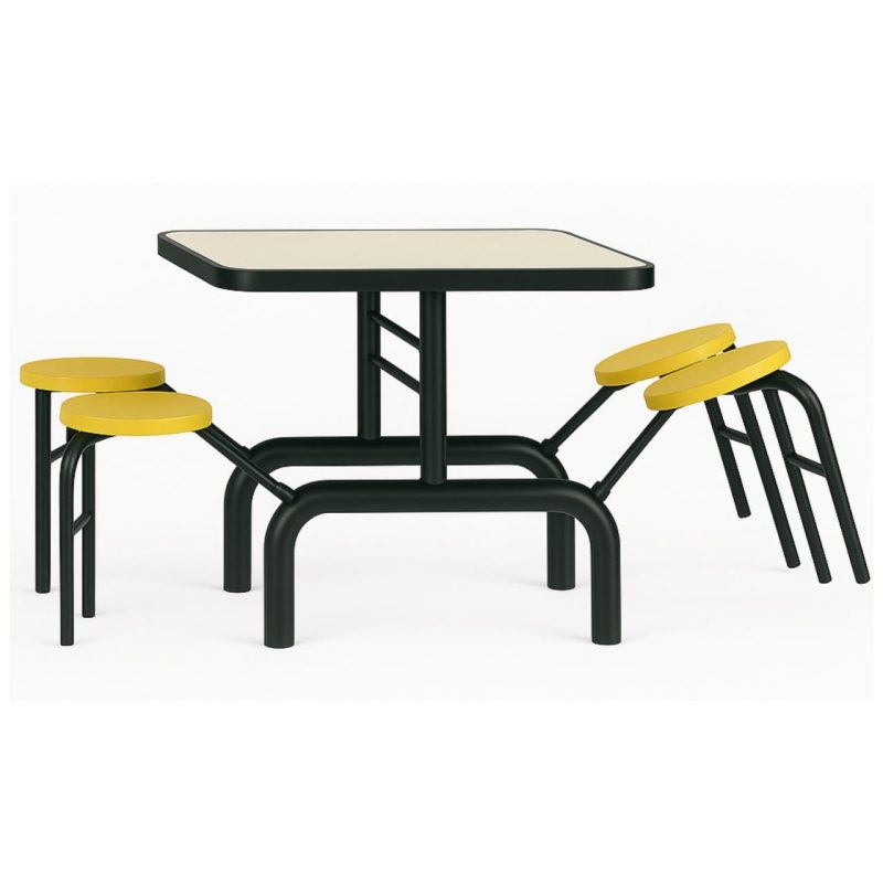Mesa para Refeitório ESCAMOTEÁVEL 04 Lugares MDP Branco de 25 mm – Assento AMARELO – 50403 VILLA Móveis para Escritório Escamoteável 04 Ludares 4
