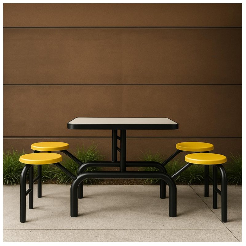 Mesa para Refeitório ESCAMOTEÁVEL 04 Lugares MDP Branco de 25 mm – Assento AMARELO – 50403 VILLA Móveis para Escritório Escamoteável 04 Ludares 6