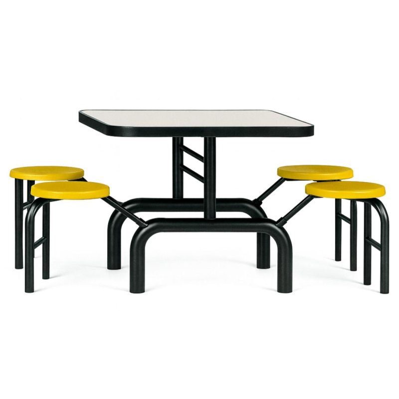 Mesa para Refeitório ESCAMOTEÁVEL 04 Lugares MDP Branco de 25 mm – Assento AMARELO – 50403 VILLA Móveis para Escritório Escamoteável 04 Ludares 10