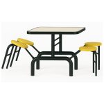 Mesa para Refeitório ESCAMOTEÁVEL 04 Lugares MDP Branco de 25 mm – Assento AMARELO – 50403 VILLA Móveis para Escritório Escamoteável 04 Ludares 19
