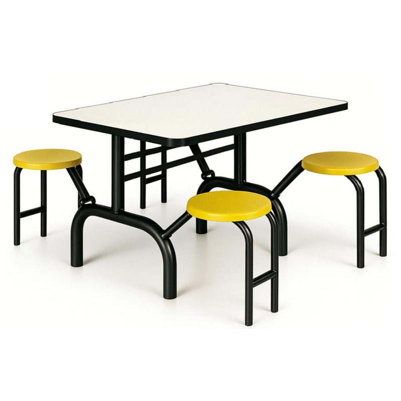 Mesa para Refeitório ESCAMOTEÁVEL 04 Lugares MDP Branco de 25 mm – Assento AMARELO – 50403 VILLA Móveis para Escritório Escamoteável 04 Ludares 3