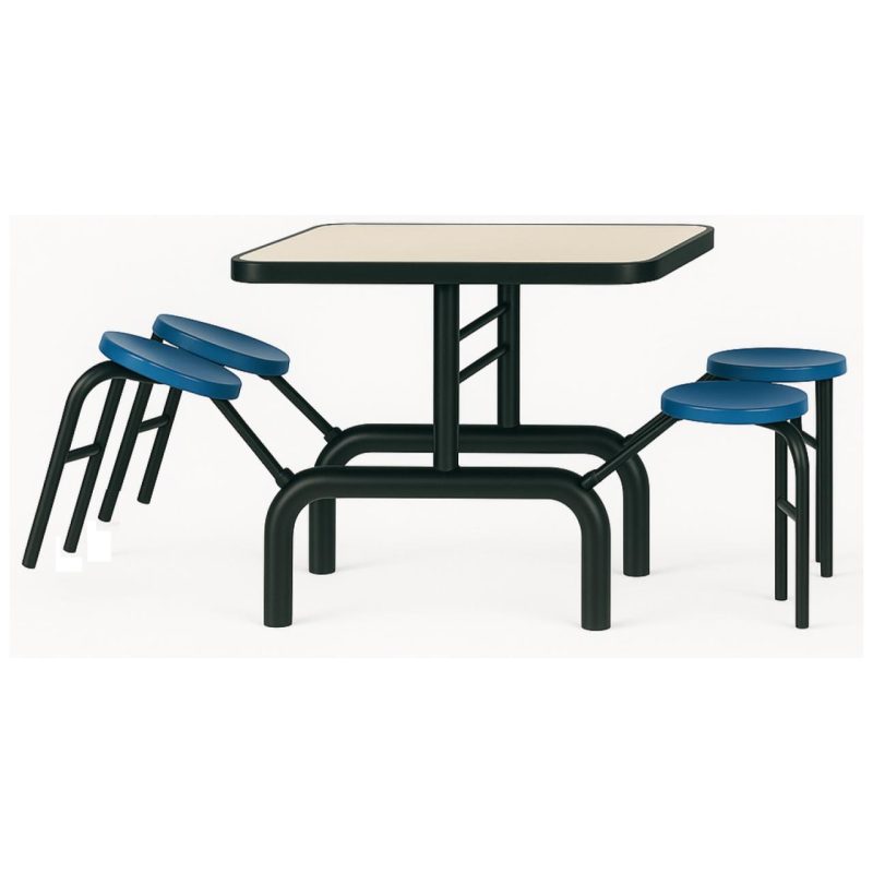 Mesa para Refeitório ESCAMOTEÁVEL 04 Lugares MDP Branco de 25 mm – Assento AZUL – 50404 VILLA Móveis para Escritório Escamoteável 04 Ludares 4