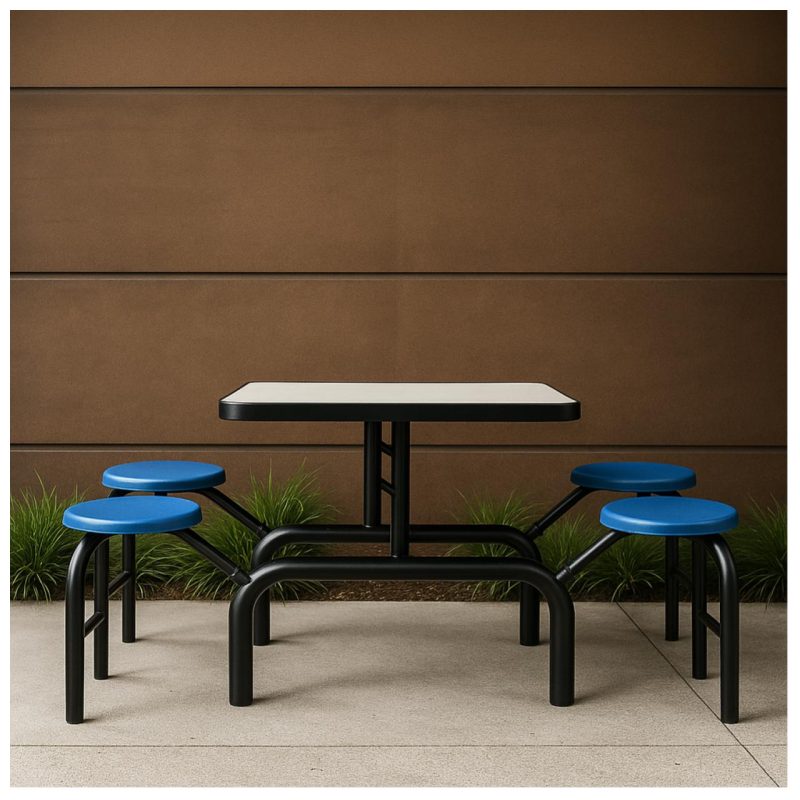 Mesa para Refeitório ESCAMOTEÁVEL 04 Lugares MDP Branco de 25 mm – Assento AZUL – 50404 VILLA Móveis para Escritório Escamoteável 04 Ludares 5