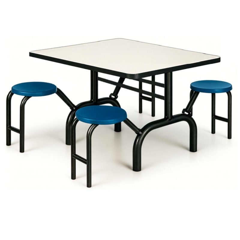 Mesa para Refeitório ESCAMOTEÁVEL 04 Lugares MDP Branco de 25 mm – Assento AZUL – 50404 VILLA Móveis para Escritório Escamoteável 04 Ludares 9