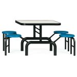 Mesa para Refeitório ESCAMOTEÁVEL 04 Lugares MDP Branco de 25 mm – Assento AZUL – 50404 VILLA Móveis para Escritório Escamoteável 04 Ludares 18