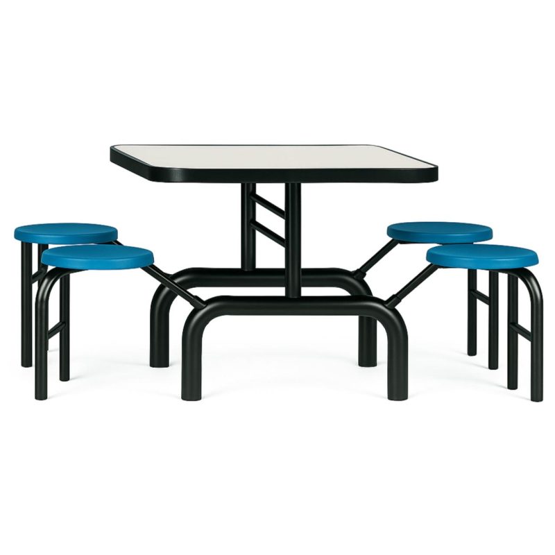 Mesa para Refeitório ESCAMOTEÁVEL 04 Lugares MDP Branco de 25 mm – Assento AZUL – 50404 VILLA Móveis para Escritório Escamoteável 04 Ludares 10