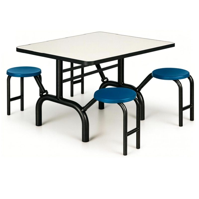 Mesa para Refeitório ESCAMOTEÁVEL 04 Lugares MDP Branco de 25 mm – Assento AZUL – 50404 VILLA Móveis para Escritório Escamoteável 04 Ludares 3