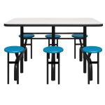 Mesa para Refeitório ESCAMOTEÁVEL 06 Lugares MDP Branco de 25 mm – Assento AZUL – 50601 VILLA Móveis para Escritório Escamoteável 06 Lugares 12