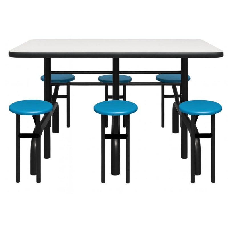 Mesa para Refeitório ESCAMOTEÁVEL 06 Lugares MDP Branco de 25 mm – Assento AZUL – 50601 VILLA Móveis para Escritório Escamoteável 06 Lugares 4