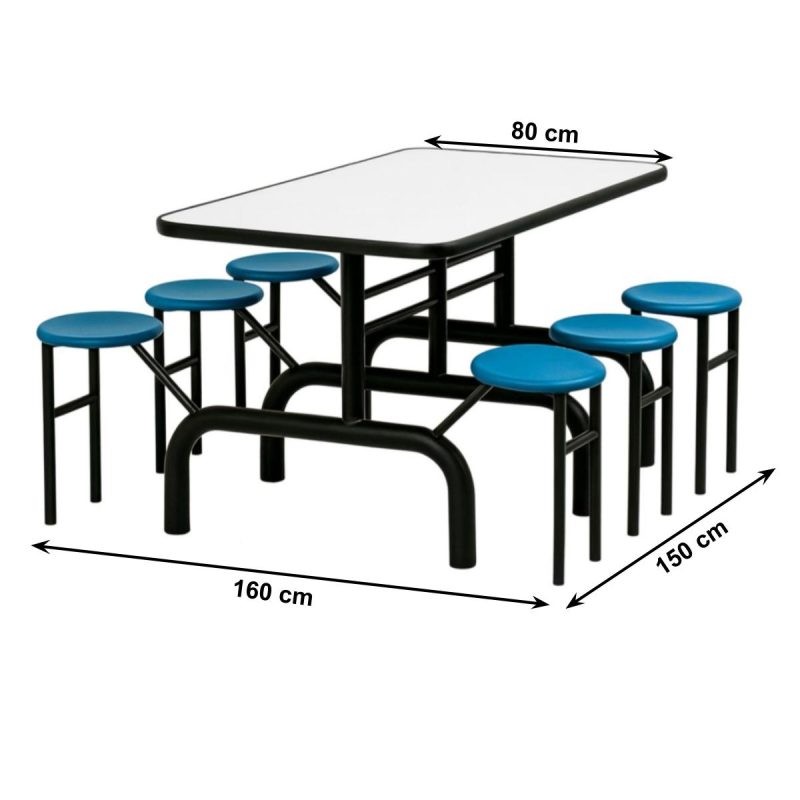 Mesa para Refeitório ESCAMOTEÁVEL 06 Lugares MDP Branco de 25 mm – Assento AZUL – 50601 VILLA Móveis para Escritório Escamoteável 06 Lugares 5