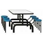 Mesa para Refeitório ESCAMOTEÁVEL 06 Lugares MDP Branco de 25 mm – Assento AZUL – 50601 VILLA Móveis para Escritório Escamoteável 06 Lugares 14