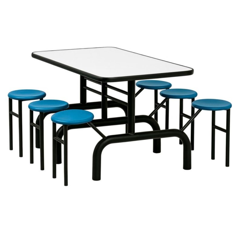 Mesa para Refeitório ESCAMOTEÁVEL 06 Lugares MDP Branco de 25 mm – Assento AZUL – 50601 VILLA Móveis para Escritório Escamoteável 06 Lugares 3