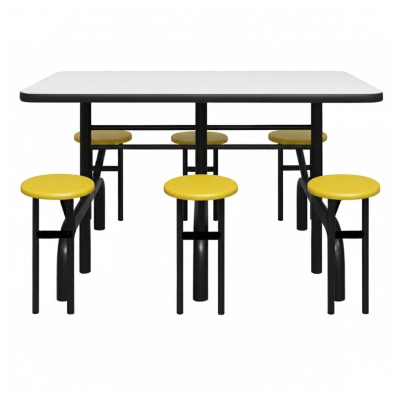 Mesa para Refeitório ESCAMOTEÁVEL 06 Lugares MDP Branco de 25 mm – Assento AMARELO – 50602 VILLA Móveis para Escritório Escamoteável 06 Lugares 4