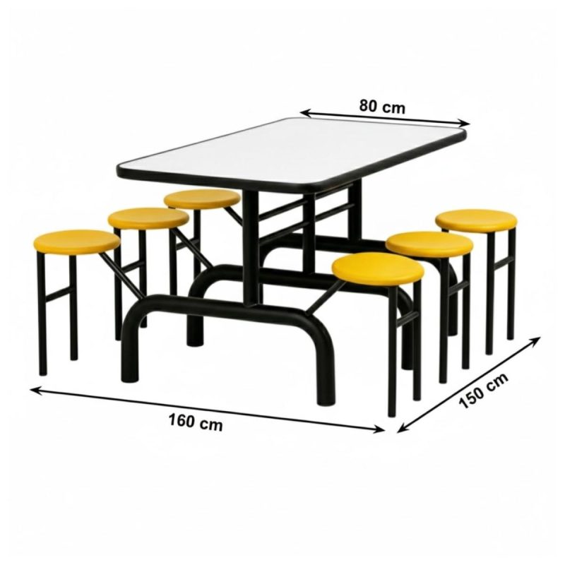 Mesa para Refeitório ESCAMOTEÁVEL 06 Lugares MDP Branco de 25 mm – Assento AMARELO – 50602 VILLA Móveis para Escritório Escamoteável 06 Lugares 5