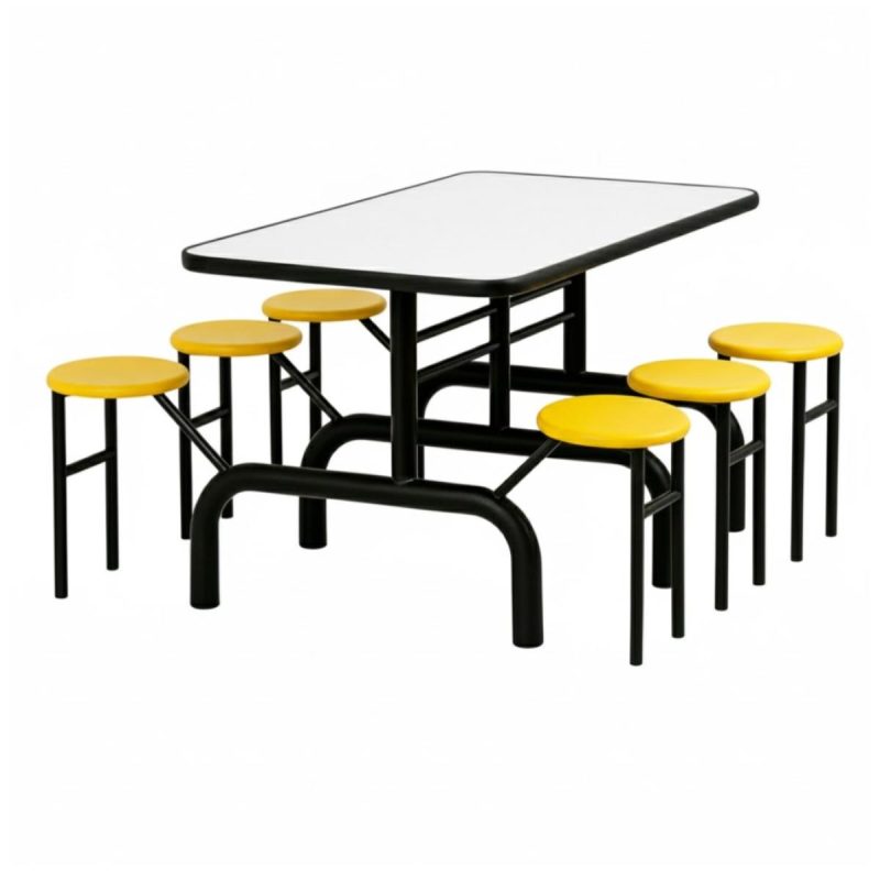 Mesa para Refeitório ESCAMOTEÁVEL 06 Lugares MDP Branco de 25 mm – Assento AMARELO – 50602 VILLA Móveis para Escritório Escamoteável 06 Lugares 6