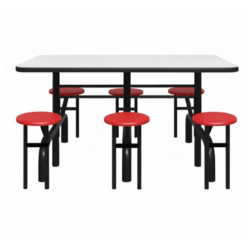 Mesa para Refeitório ESCAMOTEÁVEL 06 Lugares MDP Branco de 25 mm – Assento VERMELHO – 50603 VILLA Móveis para Escritório Escamoteável 06 Lugares 4