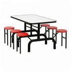 Mesa para Refeitório ESCAMOTEÁVEL 06 Lugares MDP Branco de 25 mm – Assento VERMELHO – 50603 VILLA Móveis para Escritório Escamoteável 06 Lugares 11