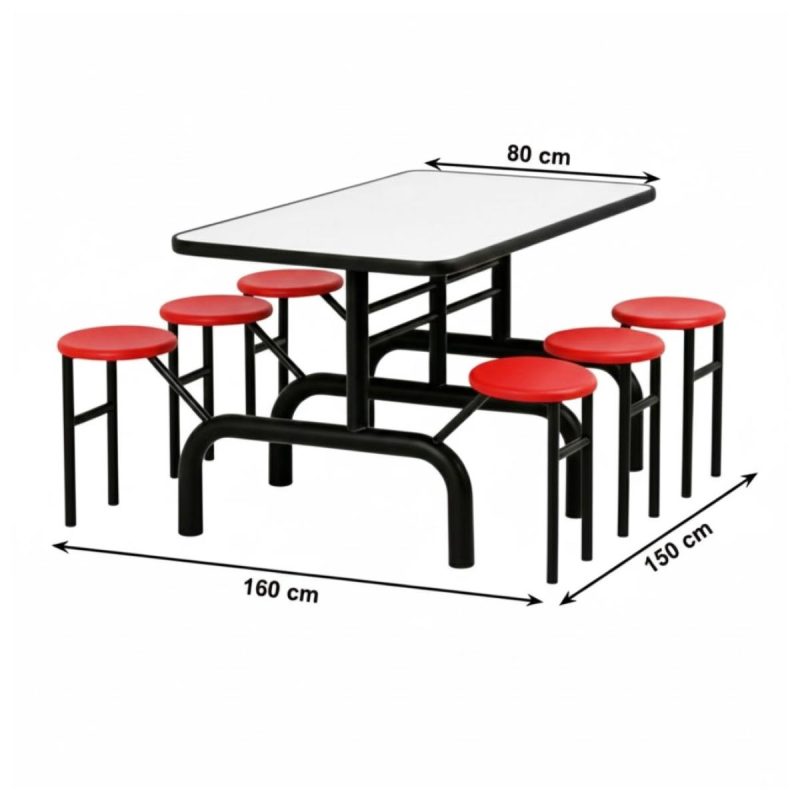 Mesa para Refeitório ESCAMOTEÁVEL 06 Lugares MDP Branco de 25 mm – Assento VERMELHO – 50603 VILLA Móveis para Escritório Escamoteável 06 Lugares 5