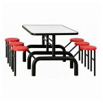Mesa para Refeitório ESCAMOTEÁVEL 06 Lugares MDP Branco de 25 mm – Assento VERMELHO – 50603 VILLA Móveis para Escritório Escamoteável 06 Lugares 14