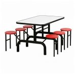 Mesa para Refeitório ESCAMOTEÁVEL 06 Lugares MDP Branco de 25 mm – Assento VERMELHO – 50603 VILLA Móveis para Escritório Escamoteável 06 Lugares 16