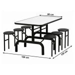 Mesa para Refeitório ESCAMOTEÁVEL 06 Lugares MDP Branco de 25 mm – Assento PRETO – 50604 VILLA Móveis para Escritório Escamoteável 06 Lugares 13