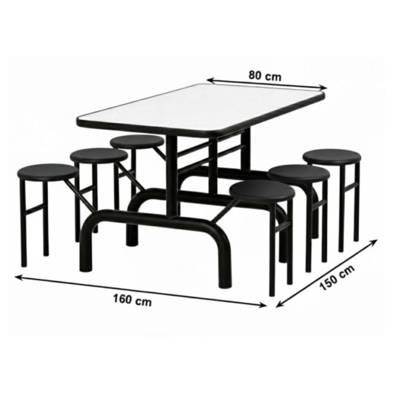 Mesa para Refeitório ESCAMOTEÁVEL 06 Lugares MDP Branco de 25 mm – Assento PRETO – 50604 VILLA Móveis para Escritório Escamoteável 06 Lugares 5