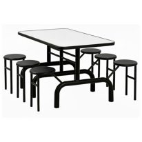 Mesa para Refeitório ESCAMOTEÁVEL 06 Lugares MDP Branco de 25 mm - Assento PRETO - 50604