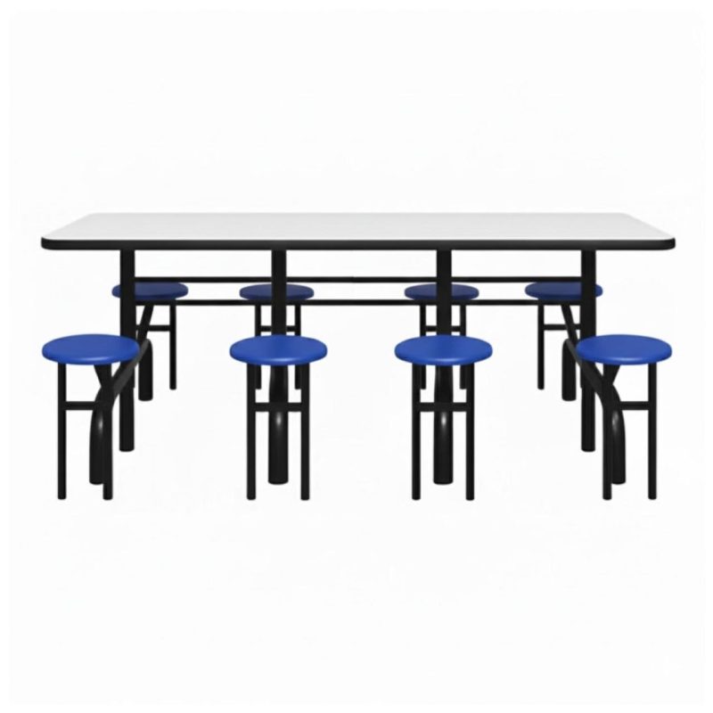 Mesa para Refeitório ESCAMOTEÁVEL 08 Lugares MDP Branco de 25 mm – Assento AZUL – 50801 VILLA Móveis para Escritório Escamoteável 08 Lugares 4