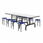 Mesa para Refeitório ESCAMOTEÁVEL 08 Lugares MDP Branco de 25 mm – Assento AZUL – 50801 VILLA Móveis para Escritório Escamoteável 08 Lugares 11
