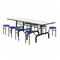 Mesa para Refeitório ESCAMOTEÁVEL 08 Lugares MDP Branco de 25 mm - Assento AZUL - 50801