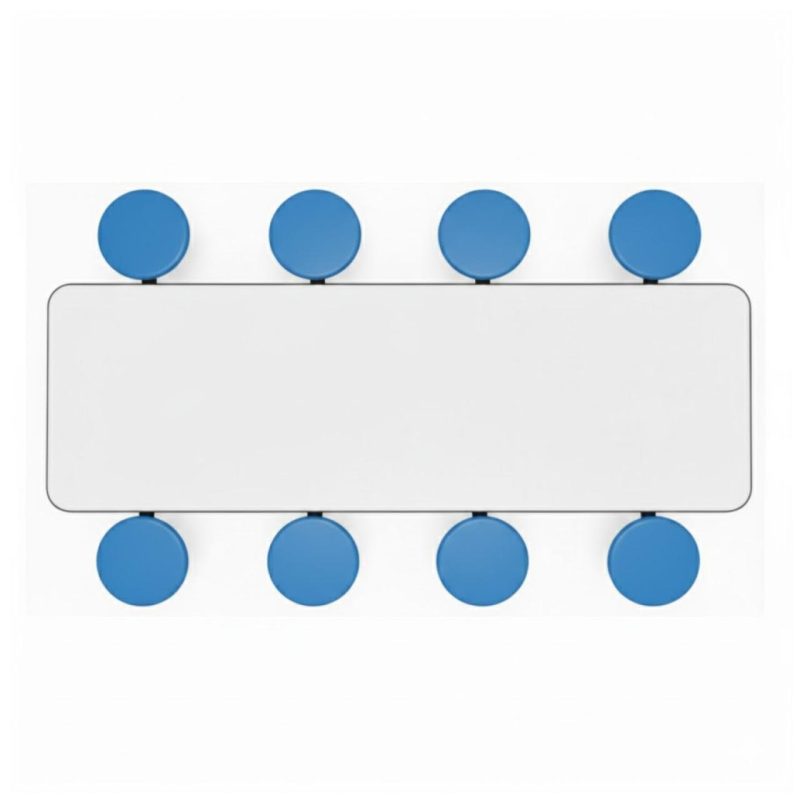 Mesa para Refeitório ESCAMOTEÁVEL 08 Lugares MDP Branco de 25 mm – Assento AZUL – 50801 VILLA Móveis para Escritório Escamoteável 08 Lugares 6