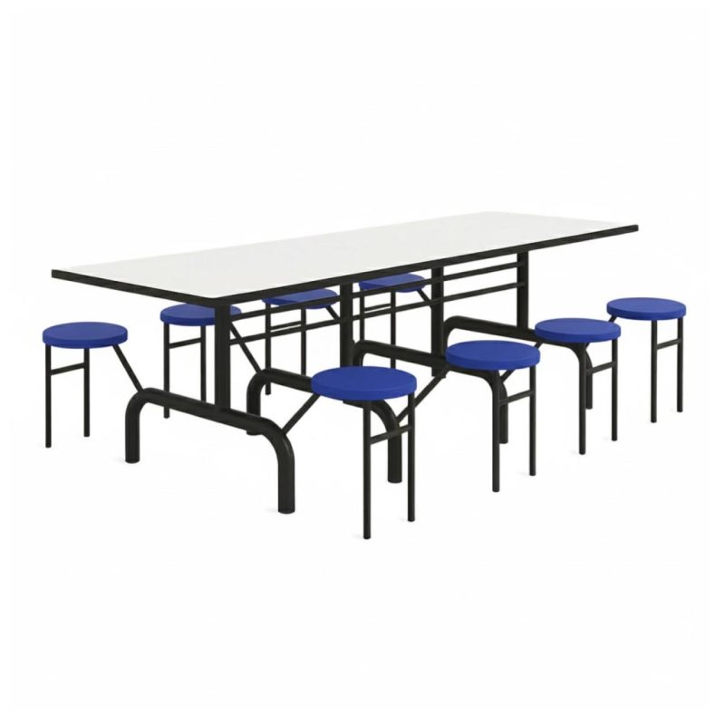Mesa para Refeitório ESCAMOTEÁVEL 08 Lugares MDP Branco de 25 mm – Assento AZUL – 50801 VILLA Móveis para Escritório Escamoteável 08 Lugares 7