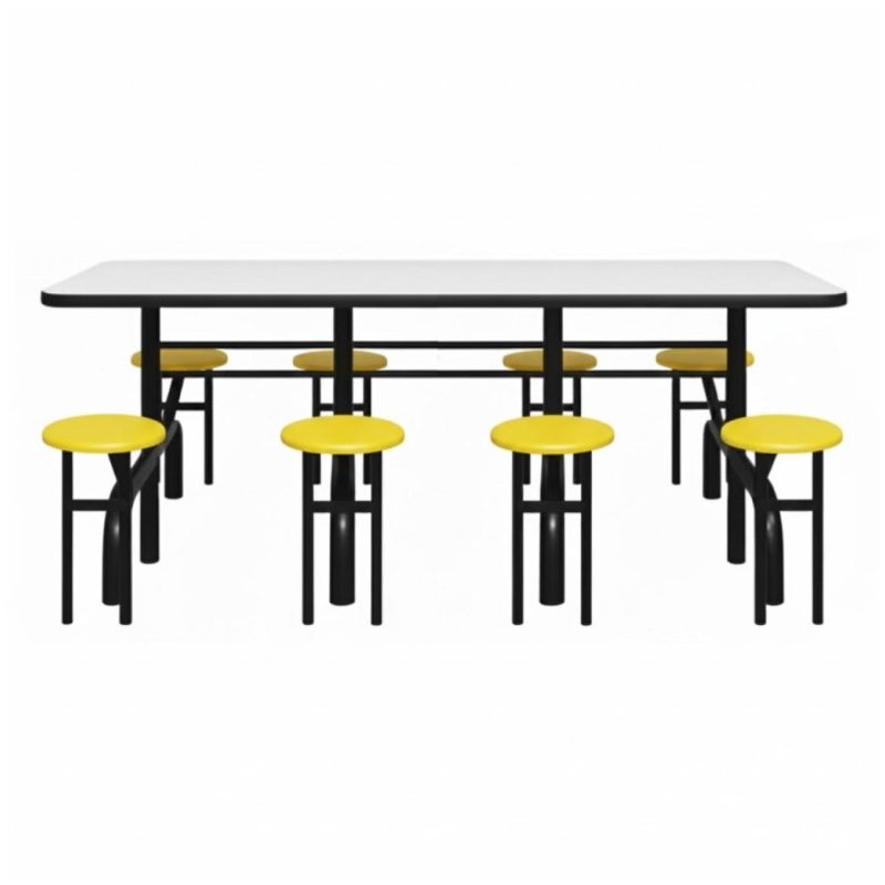 Mesa para Refeitório ESCAMOTEÁVEL 08 Lugares MDP Branco de 25 mm – Assento AMARELO – 50802 VILLA Móveis para Escritório Escamoteável 08 Lugares 4