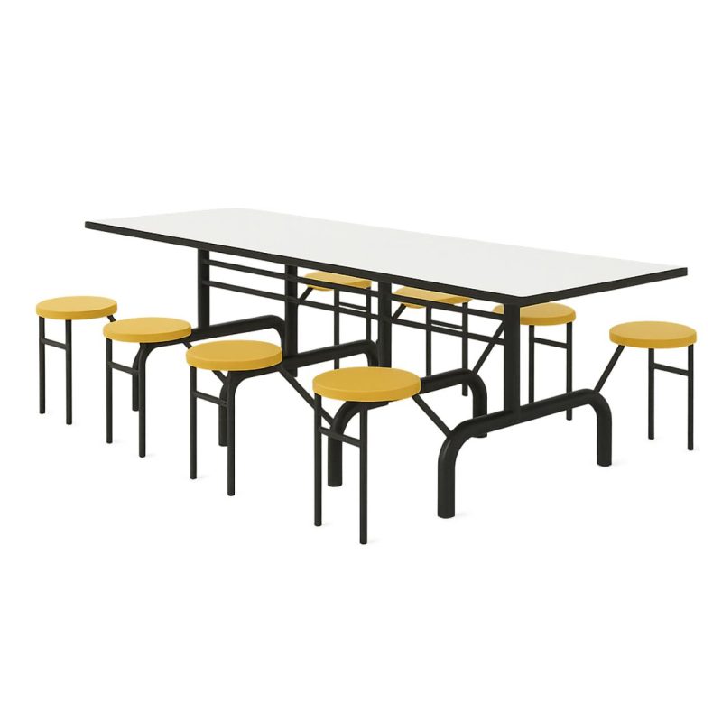 Mesa para Refeitório ESCAMOTEÁVEL 08 Lugares MDP Branco de 25 mm – Assento AMARELO – 50802 VILLA Móveis para Escritório Escamoteável 08 Lugares 3